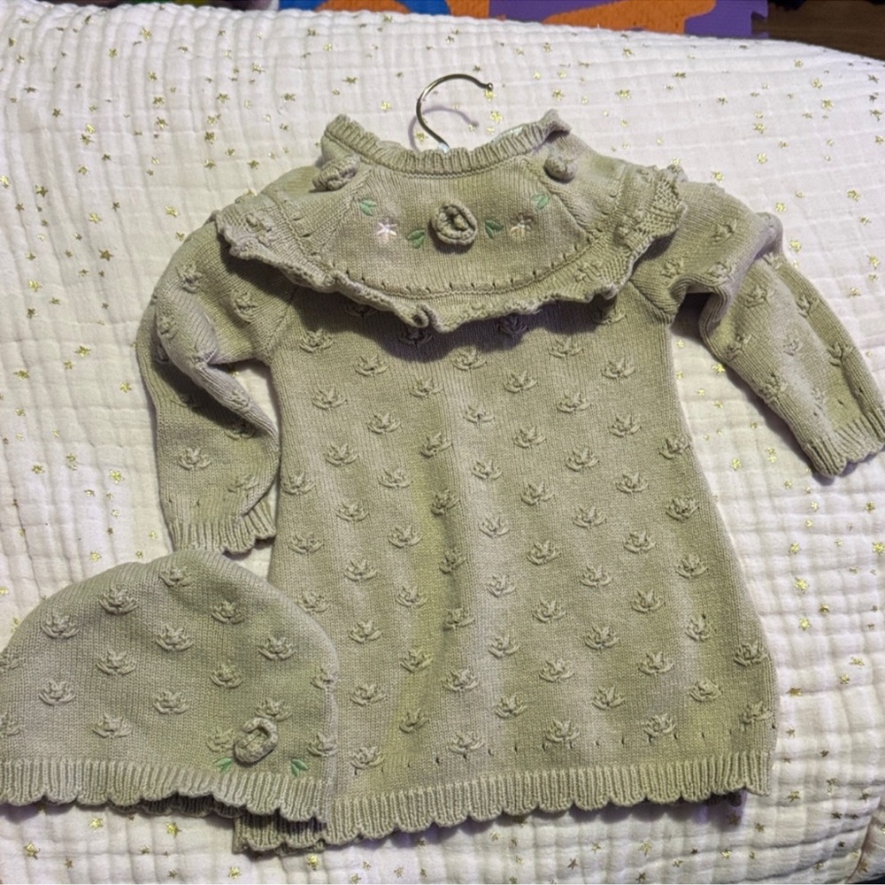 Cozy Knit Kids Sweater and Hat Set - Green